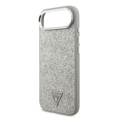 iPhone 17 Air Kılıf Guess Orjinal Lisanslı M-safe Şarj Özellikli Metal Kamera Çerçeveli Üçgen Logolu Glitter Kılıf