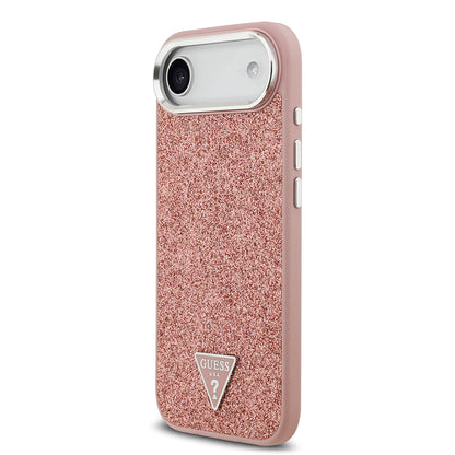 iPhone 17 Air Kılıf Guess Orjinal Lisanslı M-safe Şarj Özellikli Metal Kamera Çerçeveli Üçgen Logolu Glitter Kılıf