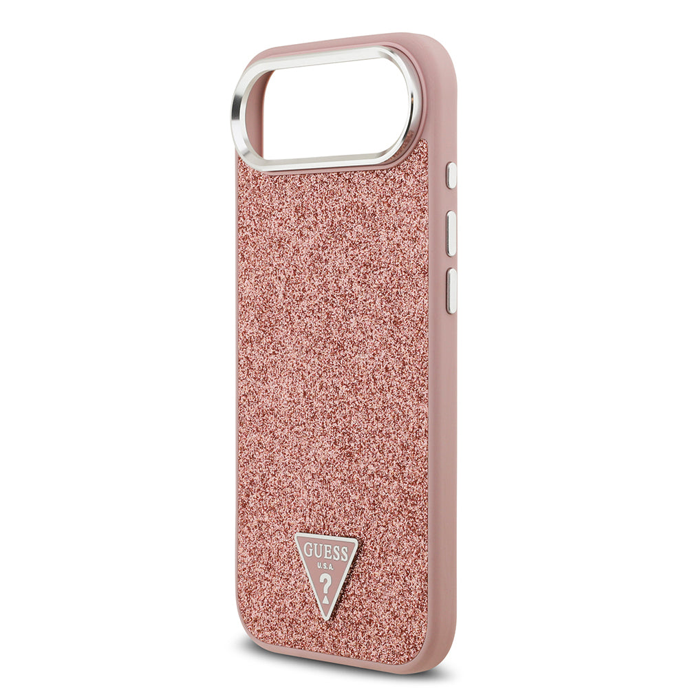 iPhone 17 Air Kılıf Guess Orjinal Lisanslı M-safe Şarj Özellikli Metal Kamera Çerçeveli Üçgen Logolu Glitter Kılıf