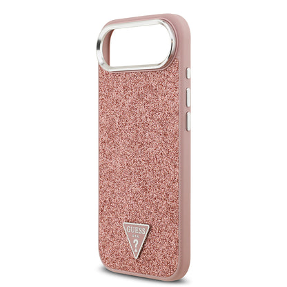 iPhone 17 Air Kılıf Guess Orjinal Lisanslı M-safe Şarj Özellikli Metal Kamera Çerçeveli Üçgen Logolu Glitter Kılıf