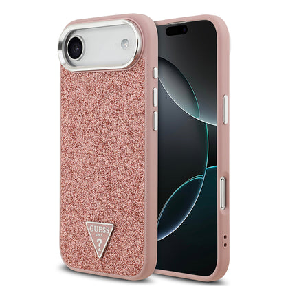 iPhone 17 Air Kılıf Guess Orjinal Lisanslı M-safe Şarj Özellikli Metal Kamera Çerçeveli Üçgen Logolu Glitter Kılıf