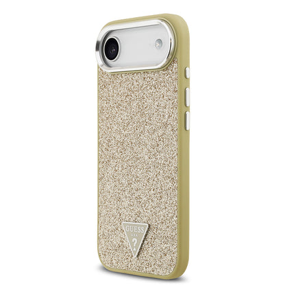 iPhone 17 Air Kılıf Guess Orjinal Lisanslı M-safe Şarj Özellikli Metal Kamera Çerçeveli Üçgen Logolu Glitter Kılıf