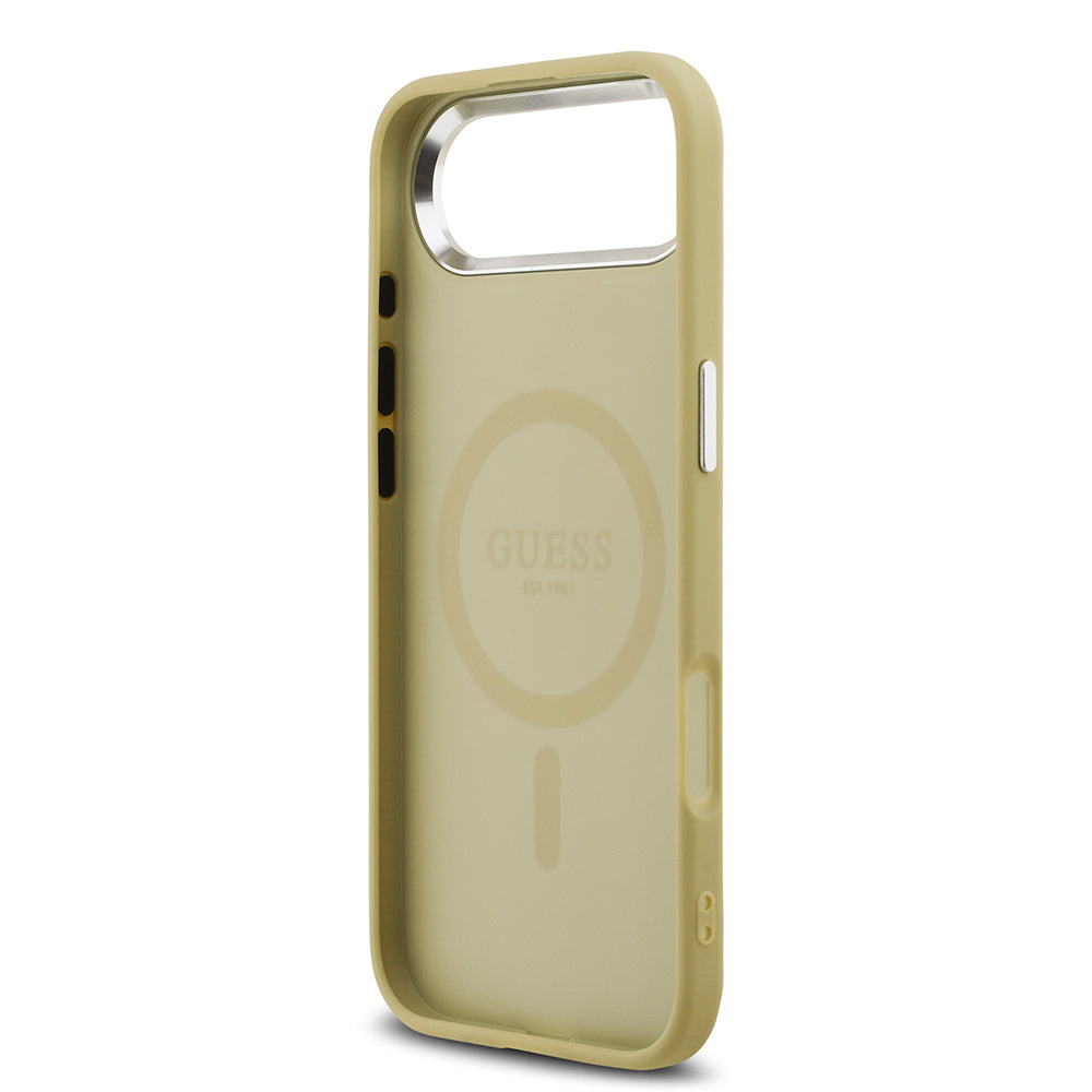iPhone 17 Air Kılıf Guess Orjinal Lisanslı M-safe Şarj Özellikli Metal Kamera Çerçeveli Üçgen Logolu Glitter Kılıf