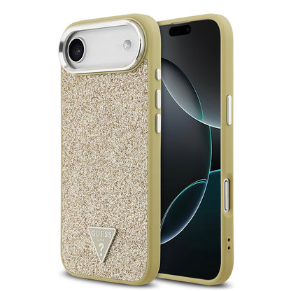 iPhone 17 Air Kılıf Guess Orjinal Lisanslı M-safe Şarj Özellikli Metal Kamera Çerçeveli Üçgen Logolu Glitter Kılıf