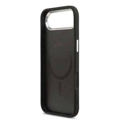 iPhone 17 Air Kılıf Guess Orjinal Lisanslı M-safe Şarj Özellikli PU Deri Metal Kamera Çerçeveli Üçgen Logolu Kılıf