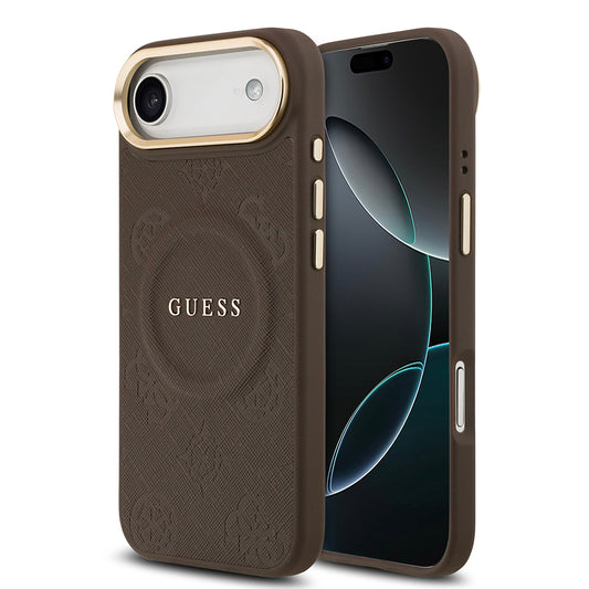 iPhone 17 Air Kılıf Guess Orjinal Lisanslı M-safe Şarj Özellikli Sıcak Baskılı Yazı Logolu PU Deri Peony Kılıf
