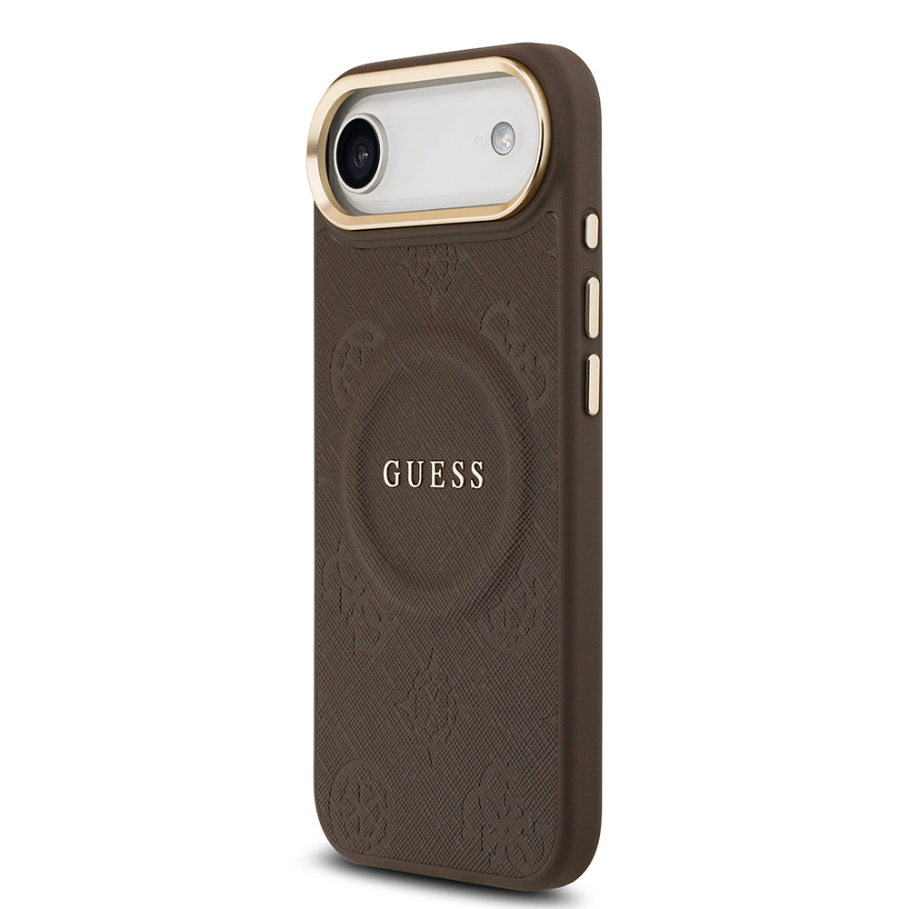 iPhone 17 Air Kılıf Guess Orjinal Lisanslı M-safe Şarj Özellikli Sıcak Baskılı Yazı Logolu PU Deri Peony Kılıf