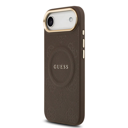 iPhone 17 Air Kılıf Guess Orjinal Lisanslı M-safe Şarj Özellikli Sıcak Baskılı Yazı Logolu PU Deri Peony Kılıf