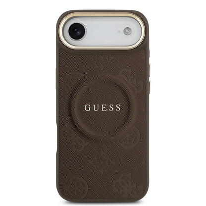 iPhone 17 Air Kılıf Guess Orjinal Lisanslı M-safe Şarj Özellikli Sıcak Baskılı Yazı Logolu PU Deri Peony Kılıf