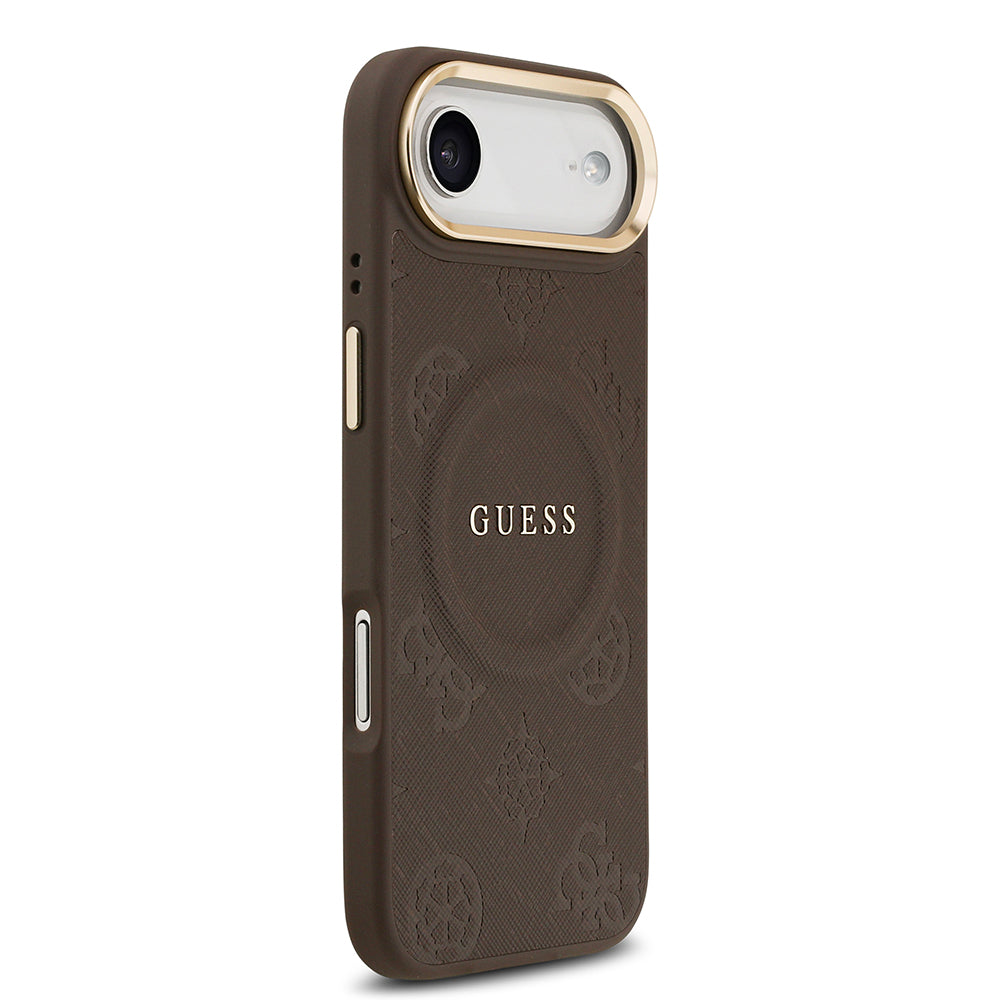 iPhone 17 Air Kılıf Guess Orjinal Lisanslı M-safe Şarj Özellikli Sıcak Baskılı Yazı Logolu PU Deri Peony Kılıf