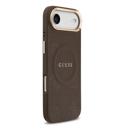 iPhone 17 Air Kılıf Guess Orjinal Lisanslı M-safe Şarj Özellikli Sıcak Baskılı Yazı Logolu PU Deri Peony Kılıf