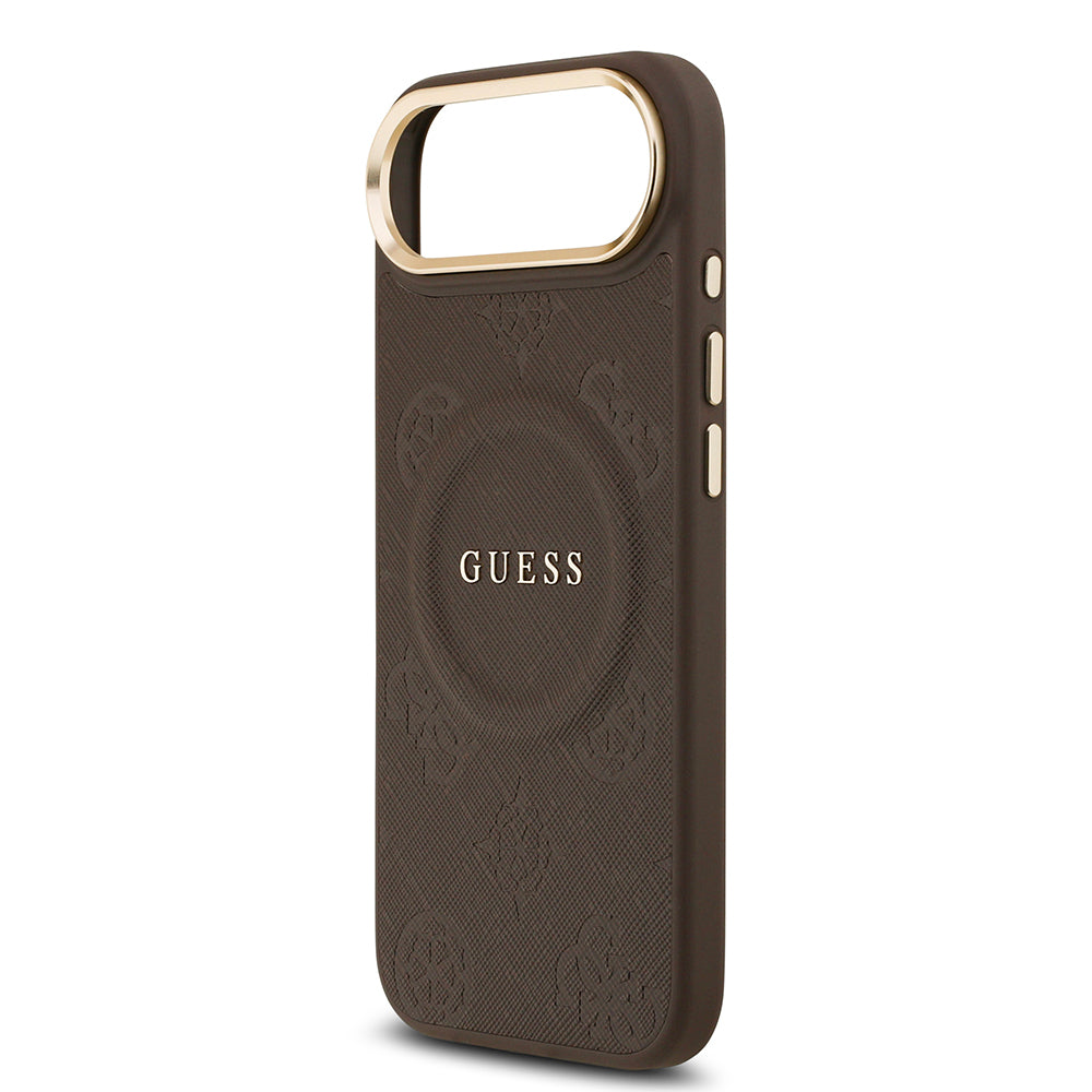 iPhone 17 Air Kılıf Guess Orjinal Lisanslı M-safe Şarj Özellikli Sıcak Baskılı Yazı Logolu PU Deri Peony Kılıf