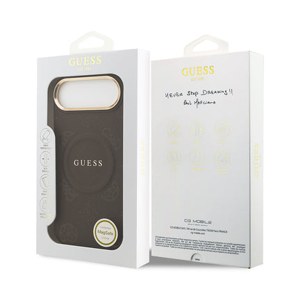 iPhone 17 Air Kılıf Guess Orjinal Lisanslı M-safe Şarj Özellikli Sıcak Baskılı Yazı Logolu PU Deri Peony Kılıf