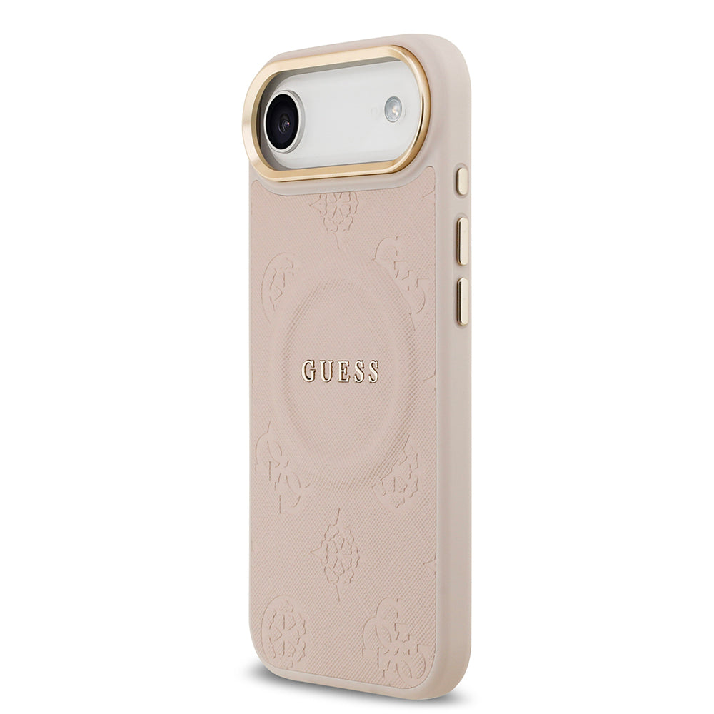 iPhone 17 Air Kılıf Guess Orjinal Lisanslı M-safe Şarj Özellikli Sıcak Baskılı Yazı Logolu PU Deri Peony Kılıf