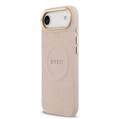iPhone 17 Air Kılıf Guess Orjinal Lisanslı M-safe Şarj Özellikli Sıcak Baskılı Yazı Logolu PU Deri Peony Kılıf