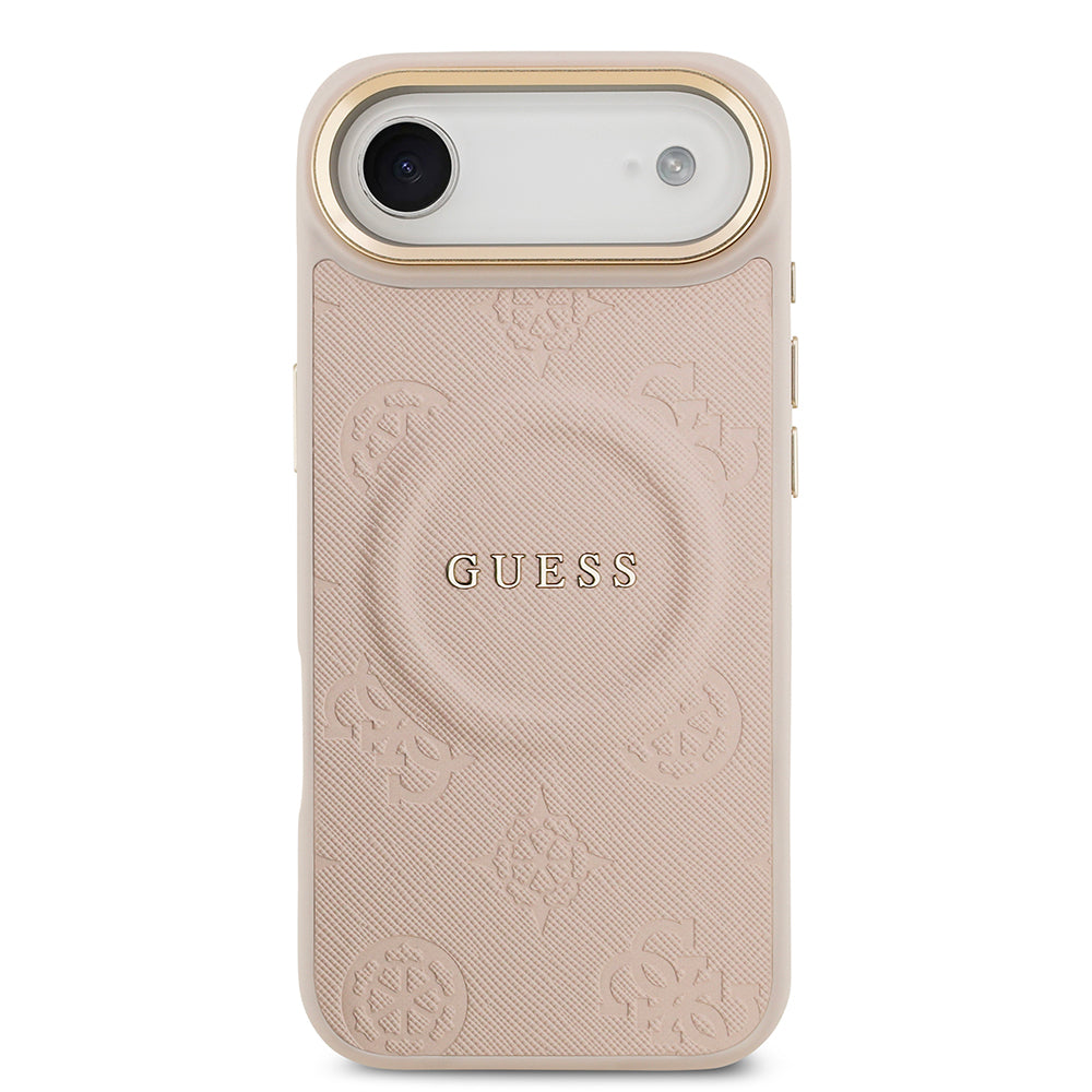iPhone 17 Air Kılıf Guess Orjinal Lisanslı M-safe Şarj Özellikli Sıcak Baskılı Yazı Logolu PU Deri Peony Kılıf