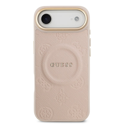 iPhone 17 Air Kılıf Guess Orjinal Lisanslı M-safe Şarj Özellikli Sıcak Baskılı Yazı Logolu PU Deri Peony Kılıf