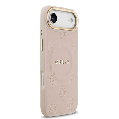iPhone 17 Air Kılıf Guess Orjinal Lisanslı M-safe Şarj Özellikli Sıcak Baskılı Yazı Logolu PU Deri Peony Kılıf