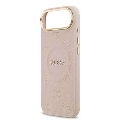 iPhone 17 Air Kılıf Guess Orjinal Lisanslı M-safe Şarj Özellikli Sıcak Baskılı Yazı Logolu PU Deri Peony Kılıf