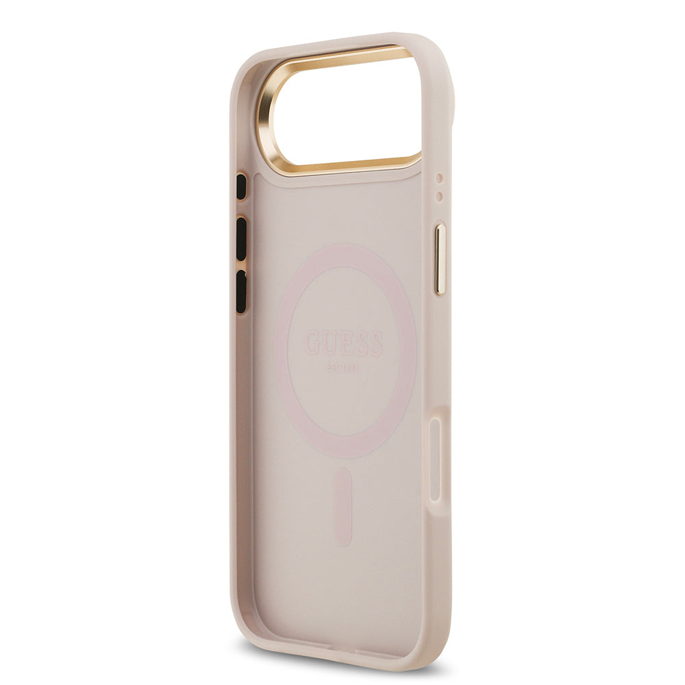 iPhone 17 Air Kılıf Guess Orjinal Lisanslı M-safe Şarj Özellikli Sıcak Baskılı Yazı Logolu PU Deri Peony Kılıf