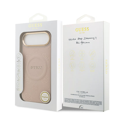 iPhone 17 Air Kılıf Guess Orjinal Lisanslı M-safe Şarj Özellikli Sıcak Baskılı Yazı Logolu PU Deri Peony Kılıf