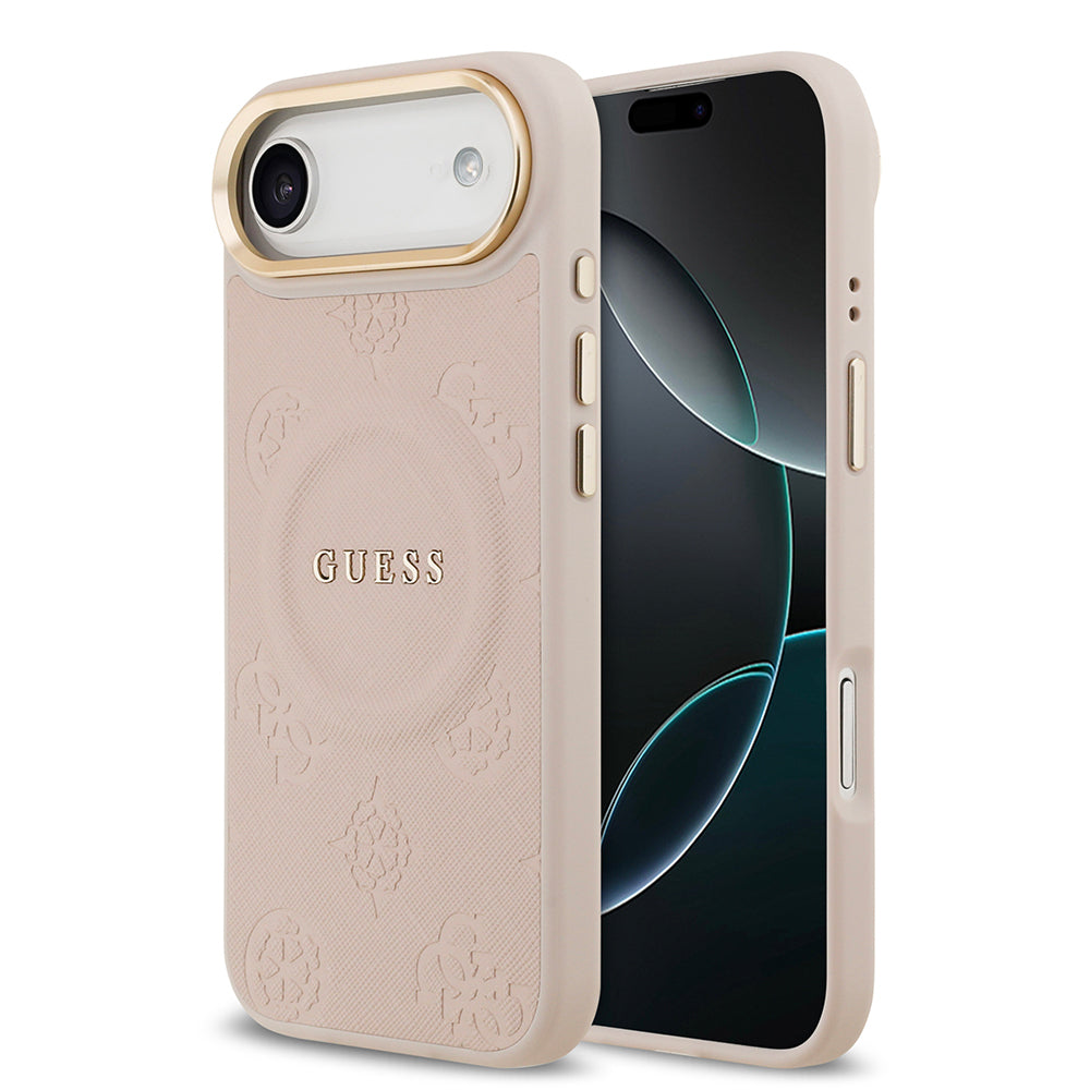 iPhone 17 Air Kılıf Guess Orjinal Lisanslı M-safe Şarj Özellikli Sıcak Baskılı Yazı Logolu PU Deri Peony Kılıf