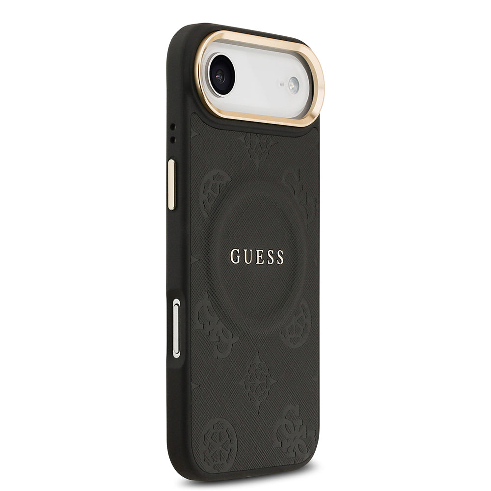 iPhone 17 Air Kılıf Guess Orjinal Lisanslı M-safe Şarj Özellikli Sıcak Baskılı Yazı Logolu PU Deri Peony Kılıf