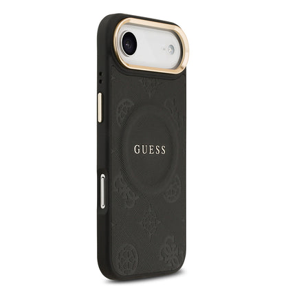 iPhone 17 Air Kılıf Guess Orjinal Lisanslı M-safe Şarj Özellikli Sıcak Baskılı Yazı Logolu PU Deri Peony Kılıf