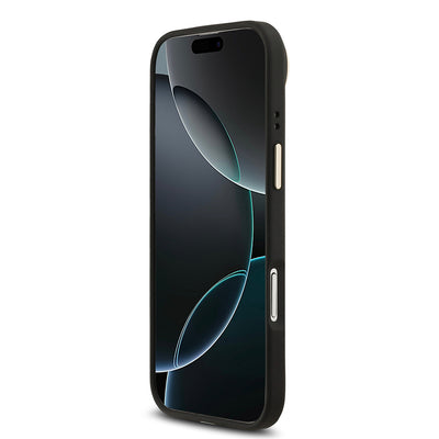 Apple iPhone 17 Air Kılıf Guess Orjinal Lisanslı M-safe Şarj Özellikli Sıcak Baskılı Yazı Logolu PU Deri Peony Kapak Siyah