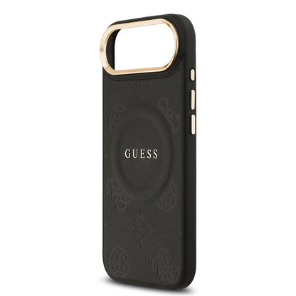 iPhone 17 Air Kılıf Guess Orjinal Lisanslı M-safe Şarj Özellikli Sıcak Baskılı Yazı Logolu PU Deri Peony Kılıf