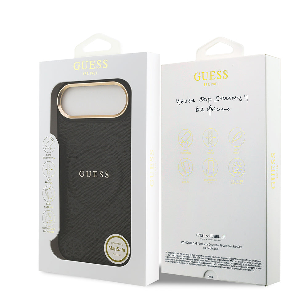 iPhone 17 Air Kılıf Guess Orjinal Lisanslı M-safe Şarj Özellikli Sıcak Baskılı Yazı Logolu PU Deri Peony Kılıf