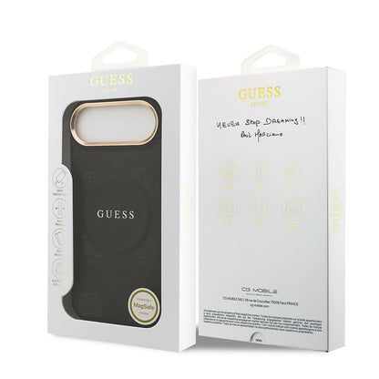 iPhone 17 Air Kılıf Guess Orjinal Lisanslı M-safe Şarj Özellikli Sıcak Baskılı Yazı Logolu PU Deri Peony Kılıf