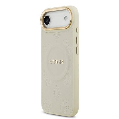 iPhone 17 Air Kılıf Guess Orjinal Lisanslı M-safe Şarj Özellikli Sıcak Baskılı Yazı Logolu PU Deri Peony Kılıf