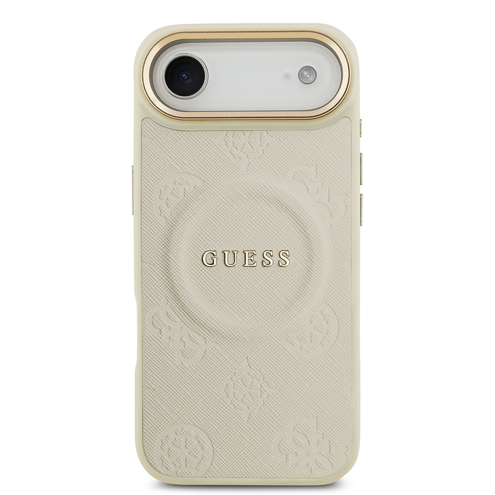 iPhone 17 Air Kılıf Guess Orjinal Lisanslı M-safe Şarj Özellikli Sıcak Baskılı Yazı Logolu PU Deri Peony Kılıf