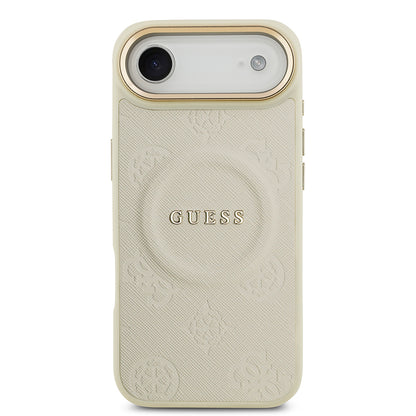 iPhone 17 Air Kılıf Guess Orjinal Lisanslı M-safe Şarj Özellikli Sıcak Baskılı Yazı Logolu PU Deri Peony Kılıf