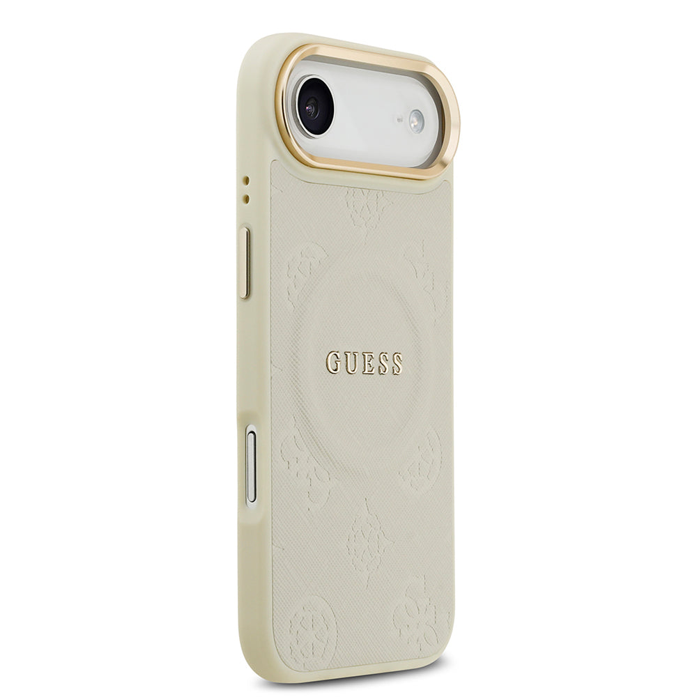 iPhone 17 Air Kılıf Guess Orjinal Lisanslı M-safe Şarj Özellikli Sıcak Baskılı Yazı Logolu PU Deri Peony Kılıf