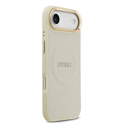 iPhone 17 Air Kılıf Guess Orjinal Lisanslı M-safe Şarj Özellikli Sıcak Baskılı Yazı Logolu PU Deri Peony Kılıf