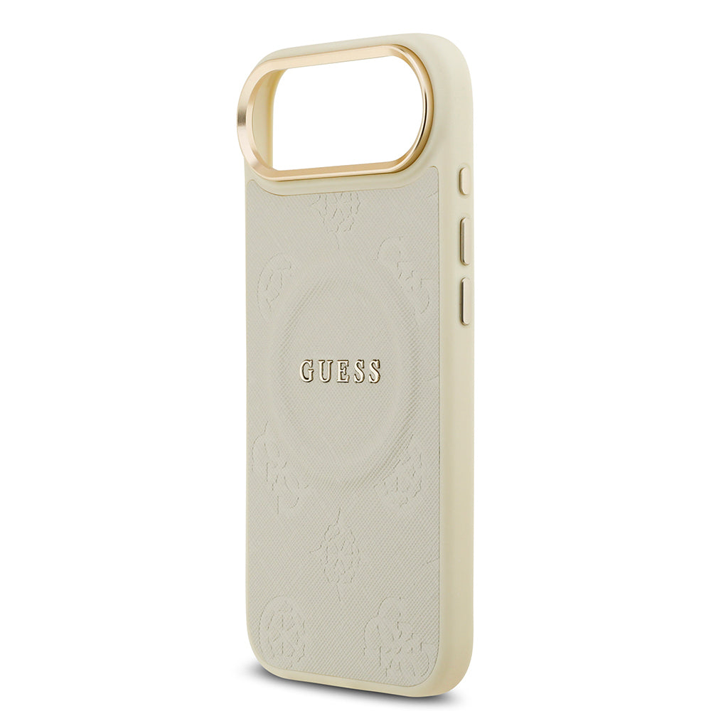 iPhone 17 Air Kılıf Guess Orjinal Lisanslı M-safe Şarj Özellikli Sıcak Baskılı Yazı Logolu PU Deri Peony Kılıf