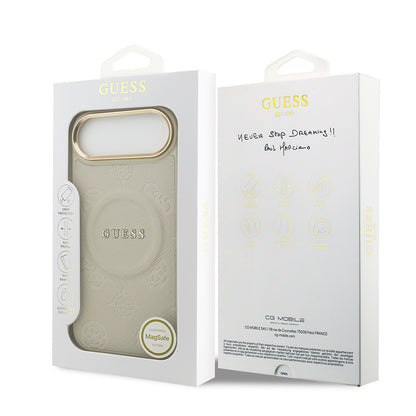 iPhone 17 Air Kılıf Guess Orjinal Lisanslı M-safe Şarj Özellikli Sıcak Baskılı Yazı Logolu PU Deri Peony Kılıf