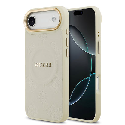 iPhone 17 Air Kılıf Guess Orjinal Lisanslı M-safe Şarj Özellikli Sıcak Baskılı Yazı Logolu PU Deri Peony Kılıf