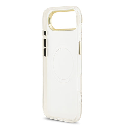 iPhone 17 Air Kılıf Guess Orjinal Lisanslı M-safe Şarj Özellikli Simli Çiçek Desenli Metal Kamera Çerçeveli Üçgen Logolu Kılıf