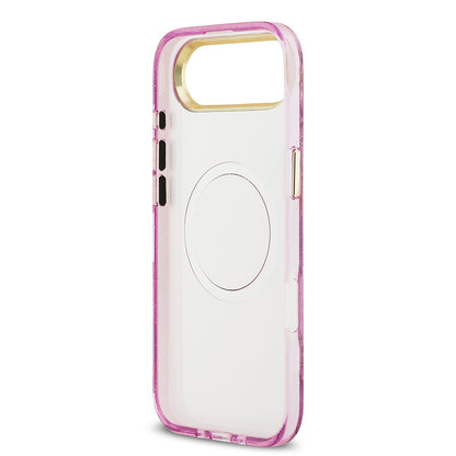 iPhone 17 Air Kılıf Guess Orjinal Lisanslı M-safe Şarj Özellikli Simli Çiçek Desenli Metal Kamera Çerçeveli Üçgen Logolu Kılıf