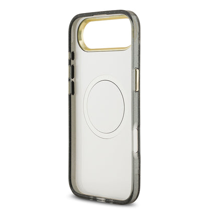 iPhone 17 Air Kılıf Guess Orjinal Lisanslı M-safe Şarj Özellikli Simli Çiçek Desenli Metal Kamera Çerçeveli Üçgen Logolu Kılıf