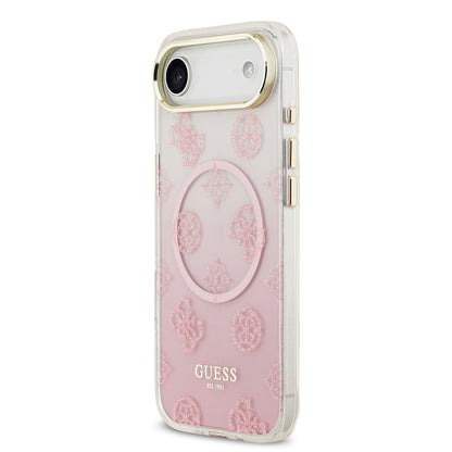 iPhone 17 Air Kılıf Guess Orjinal Lisanslı M-safe Şarj Özellikli Simli Peony Desenli Silikon Kılıf