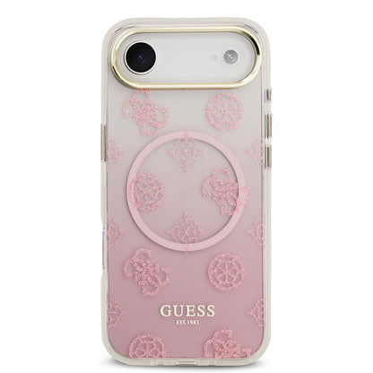 iPhone 17 Air Kılıf Guess Orjinal Lisanslı M-safe Şarj Özellikli Simli Peony Desenli Silikon Kılıf