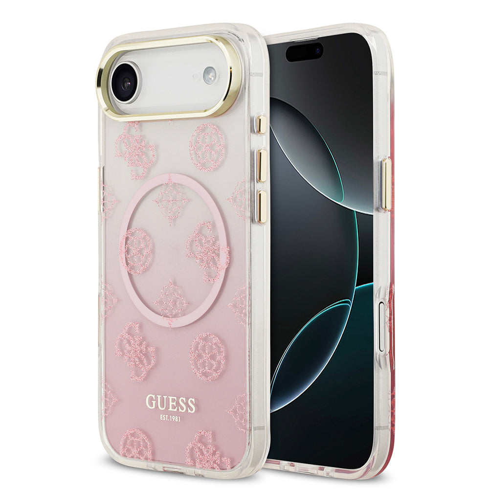 iPhone 17 Air Kılıf Guess Orjinal Lisanslı M-safe Şarj Özellikli Simli Peony Desenli Silikon Kılıf