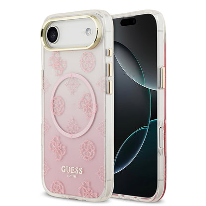 iPhone 17 Air Kılıf Guess Orjinal Lisanslı M-safe Şarj Özellikli Simli Peony Desenli Silikon Kılıf