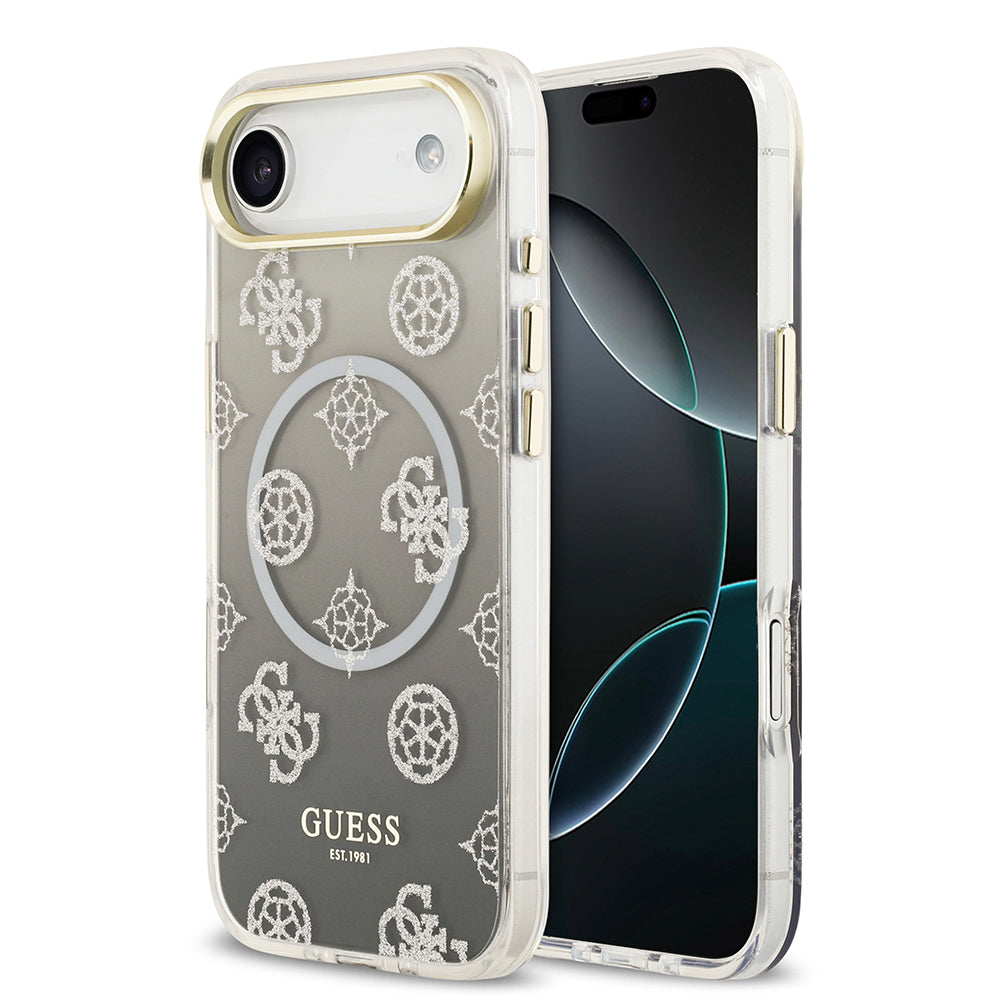 iPhone 17 Air Kılıf Guess Orjinal Lisanslı M-safe Şarj Özellikli Simli Peony Desenli Silikon Kılıf