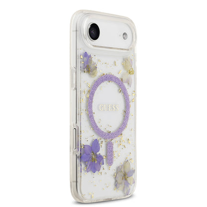 iPhone 17 Air Kılıf Guess Orjinal Lisanslı M-safe Şarj Özellikli Transparan Resin Flowers Kılıf