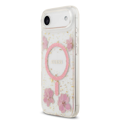 iPhone 17 Air Kılıf Guess Orjinal Lisanslı M-safe Şarj Özellikli Transparan Resin Flowers Kılıf